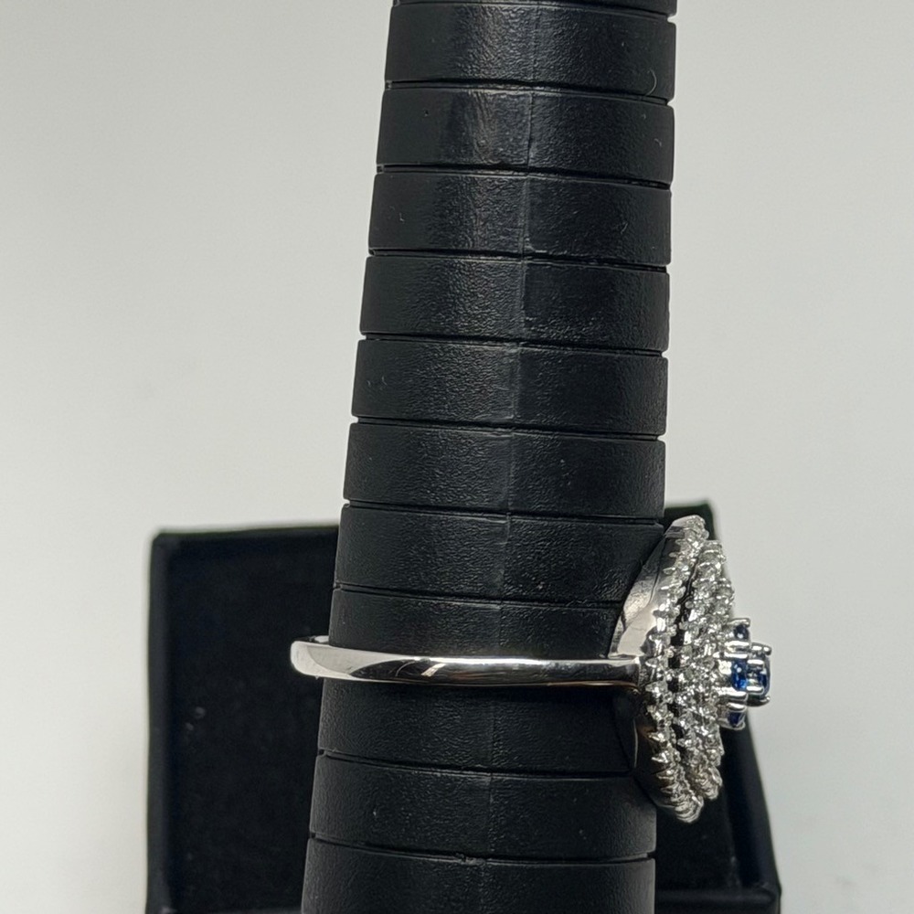 Sterling Silver 925 Blue CZ Concentric Circle Halo Ring Size 10 - Picture 11 of 13
